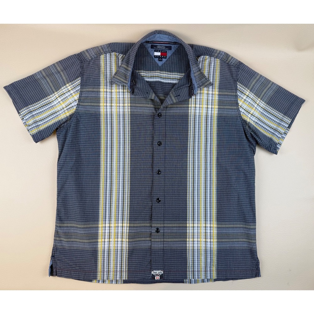 Vintage Y2K Plaid Button Down Shirt Short Sleeve XL Tommy Jeans
